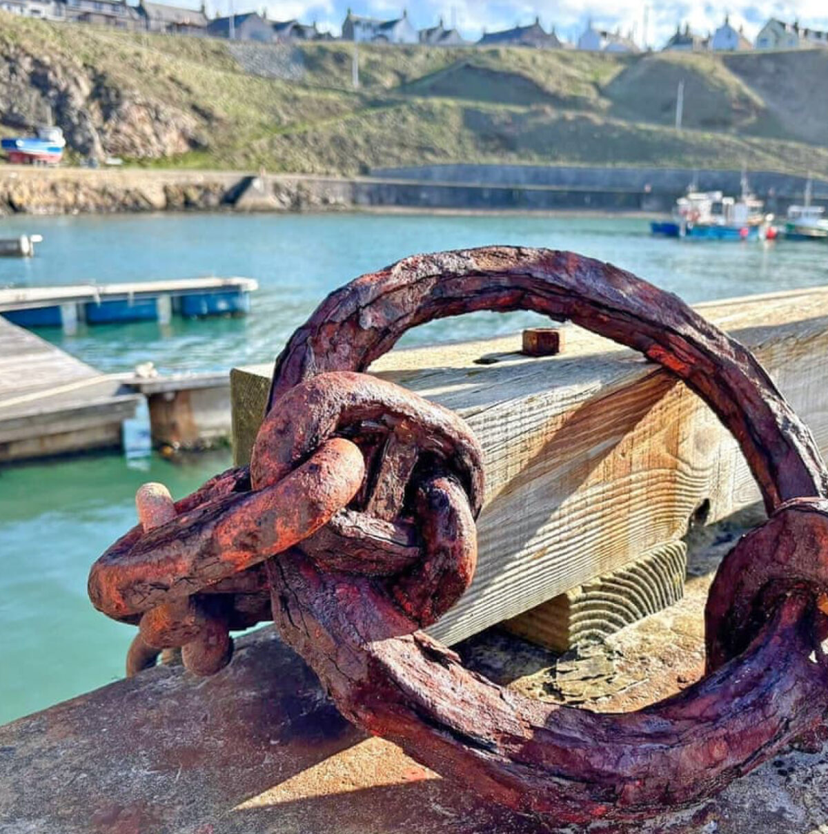 Mooring ring overlooking the harbour on the Moray Coast