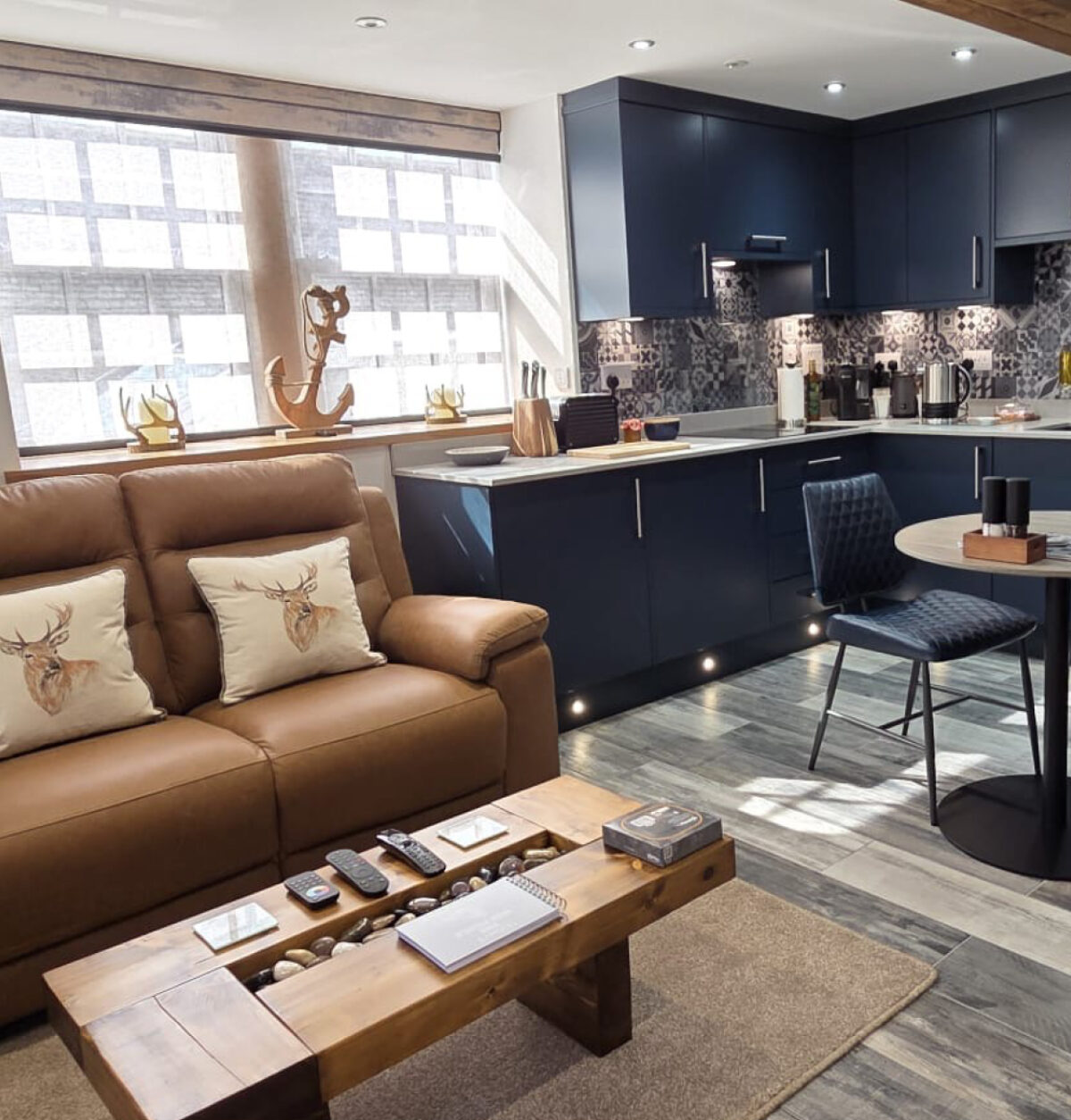 Sofa and open-plan living area